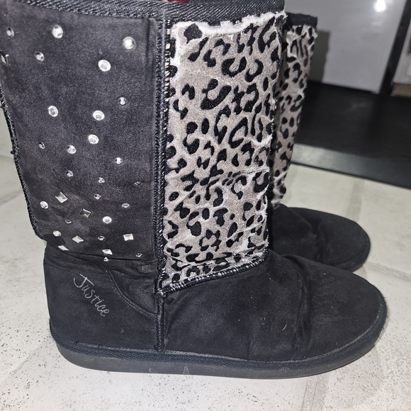 Justice Shoes - Justice Black and Leopard Print Women's Boots